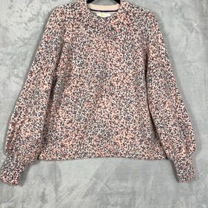 BODEN Sweater Womens 10 Pink Oversized Fluffy Floral Print Balloon Sleeves Cozy